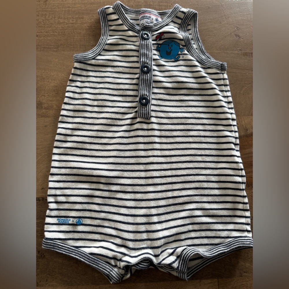Petit bateau X monsieur madame Striped Sleeveless Baby Romper size 12 months